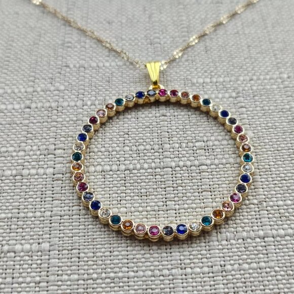 Women Necklace Multi Color Crystals Accent Round Pendant Fashion Jewelry Unbrand - Picture 6 of 11